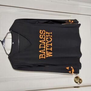 Halloween black long sleeve Badass Witch vneck shirt, Small